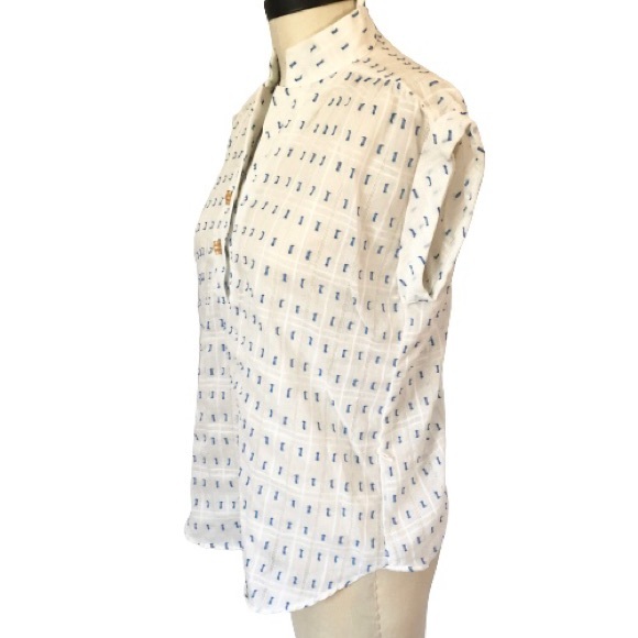 Vtg 80s Gauzy Textured Cap Sleeve Windowpane Tunic - Picture 9 of 17